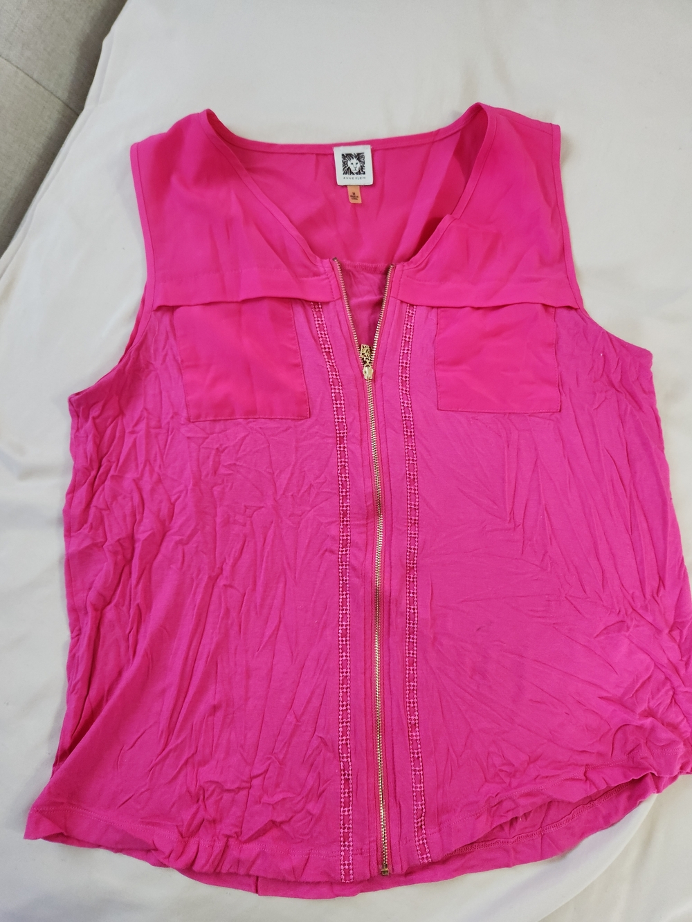 Anne Klein Hot Pink Sleeveless Zip-Front Tank